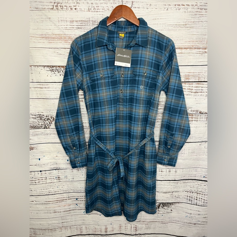 Eddie Bauer Shirt Dress Womens Size 10 Travex Plaid Preppy Belted